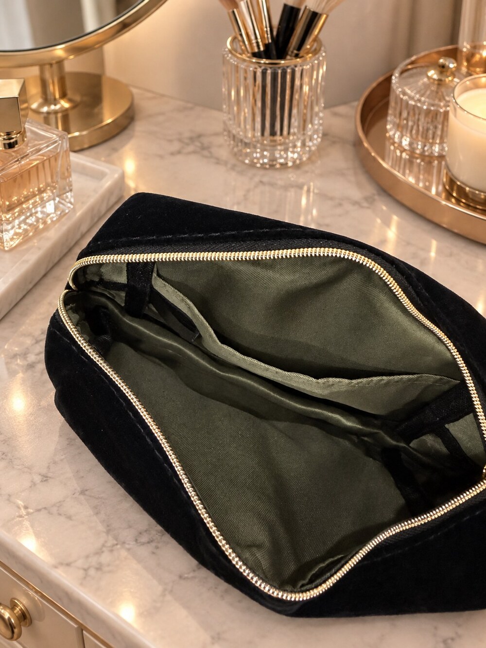 Yves Saint Laurent Black Velvet Makeup Bag | Velvet Cosmetic Organizer - Picture 4 of 6